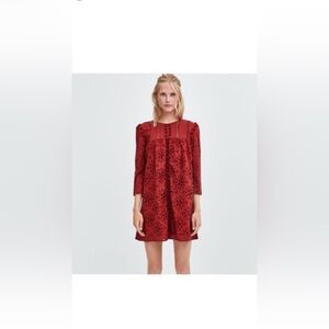 Zara trf red eyelet lace mini dress, 3/4 sleeve, Size XS